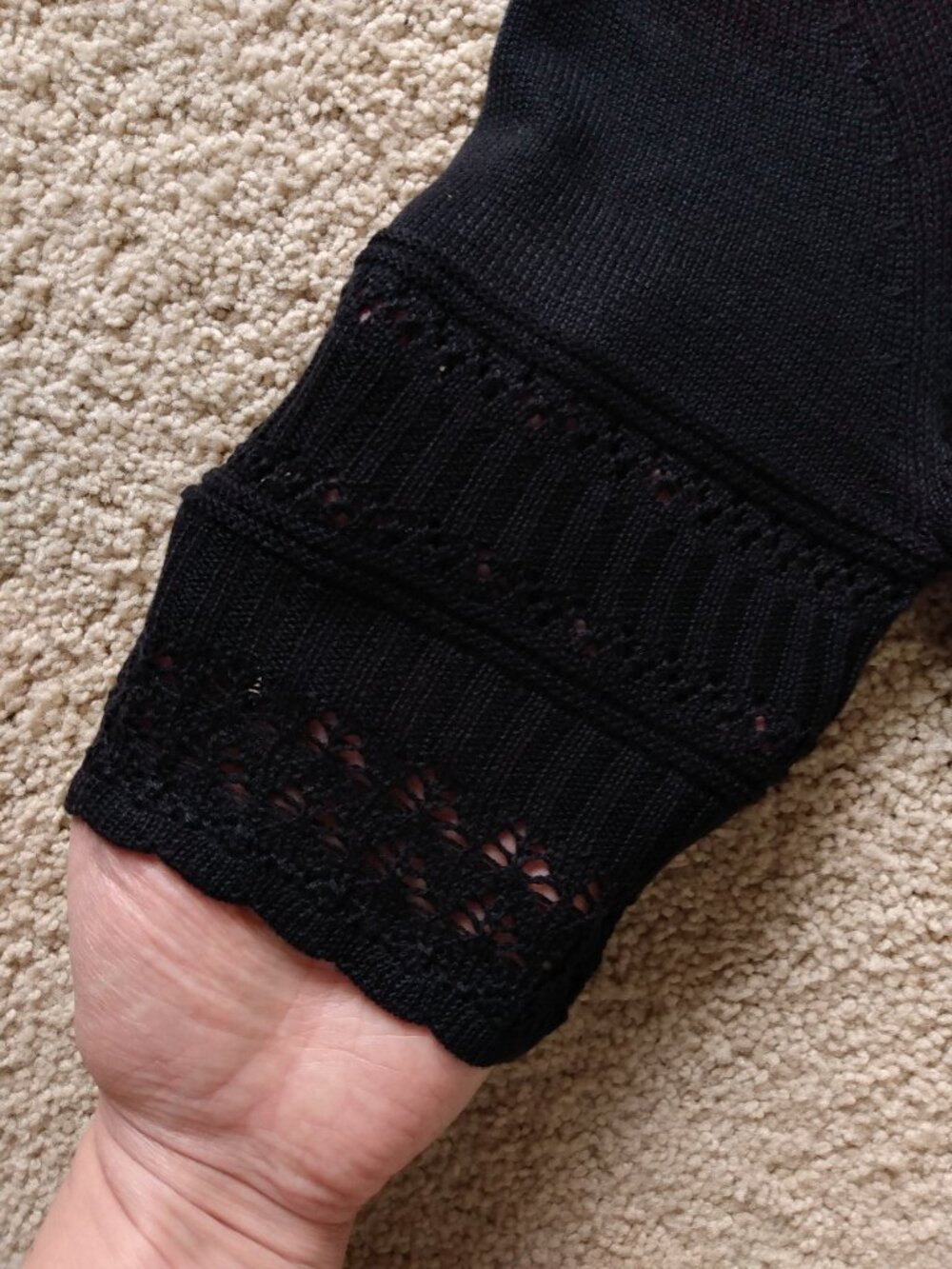 Liz Claiborne Black Crochet Cardigan Women's Large Open Front Lace Sweater NWOT - Picture 5 of 8